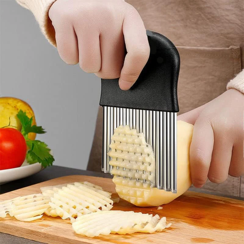 Stainless Steel Potato Chip Slicer Crinkle Cutter French Fry Cutter Dough Vegetable Fruit Potato Cutter Chopper Kitchen Gadget