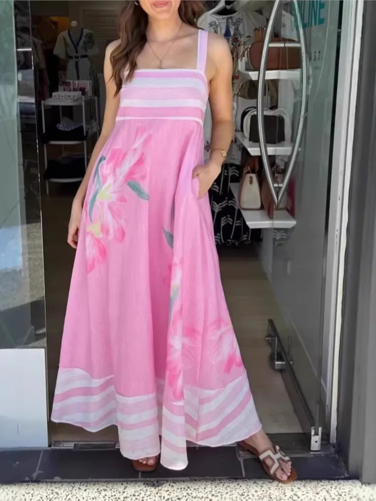 

Новинка 2026: Летние пляжные платья-накидки для женщин, с тонкими бретелями, без рукавов, для купания, с принтом, для отпуска, макси-платья-накидки