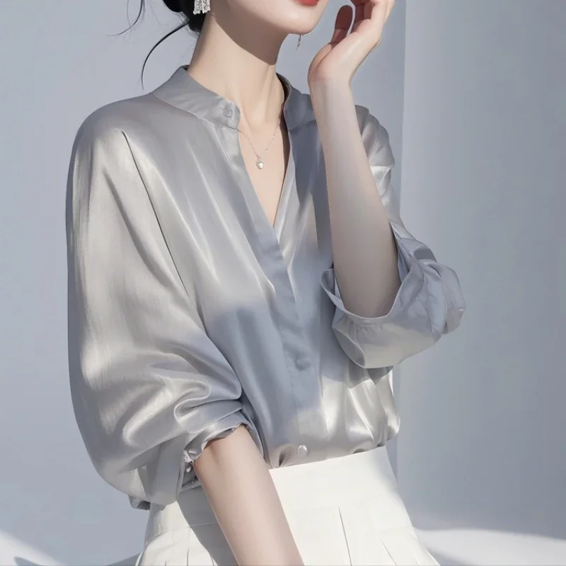 Satin Women's Blouses Korean Shirts FASHION Loose Spring/Summer Casual Clothing Solid Short Sleeve Women Tops