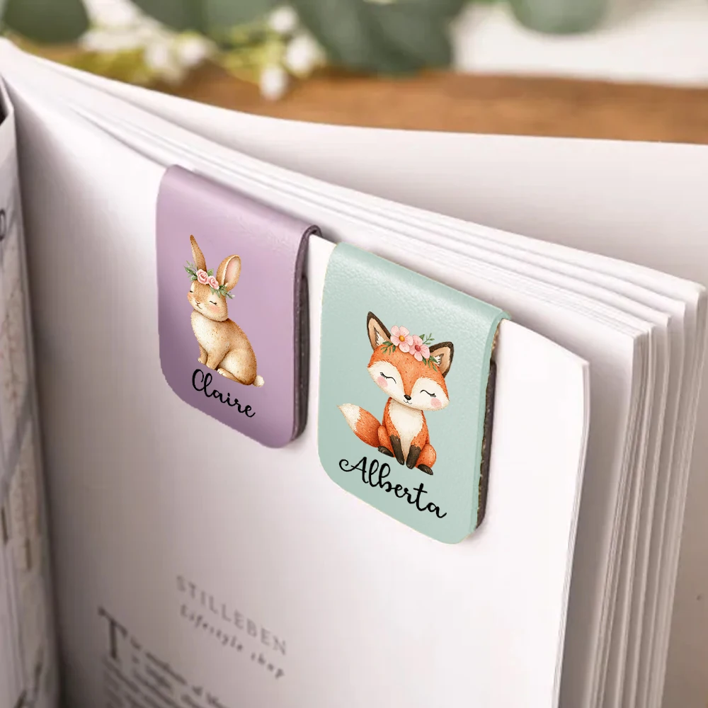 1 Stück niedliches Bären-Lesezeichen aus Leder mit personalisierbarem Namen und UV-Druck für Kinderbücher, Schulbedarf, Fuchs, personalisiertes Lesezeichen