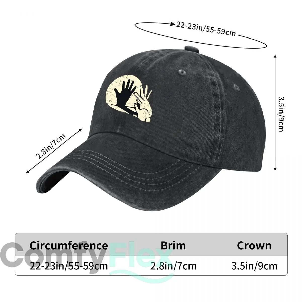 Rabbit Shadow Play Hand Silhouette Funny Animal Baseball Cap Men Women Distressed Washed Sun Cap Outdoor Hat