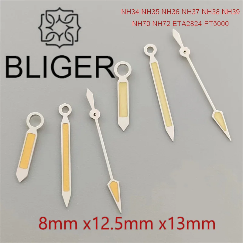 BLIGER Watc Hands Set Silver Gold Rose Edge Orange Pattent C3 Green Luminous For NH35 NH36 PT5000 ETA 2824 Movement Men\'s Watch