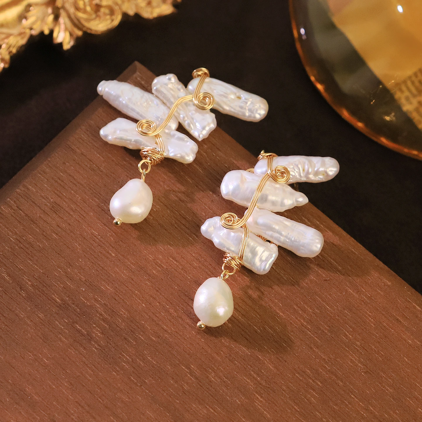 Freshwater Baroque Pearl Earrings for Women Daily Wedding Gift Statement Original Design Wire Wrapped Earring Dainty Jewelry