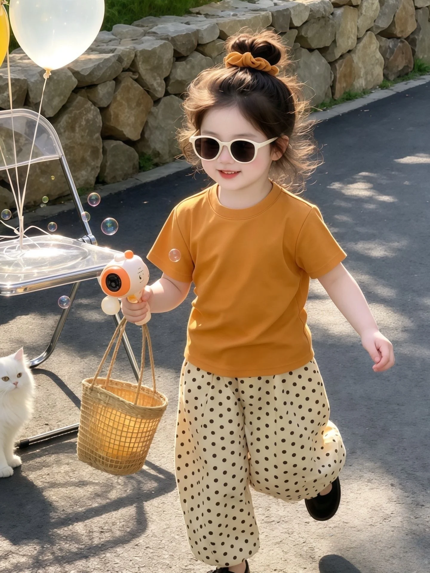 girls-summer-casual-short-sleeve-t-shirt-top-and-wide-leg-pants-two-piece-set-polka-dot-outfit-korean-style-children's-clothing