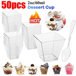 50/100pcs 60ML Disposable Plastic Dessert Cups Reusable Clear Ladder Shaped Cup Appetizers Cake Ice Cream Cup for Party Wedding