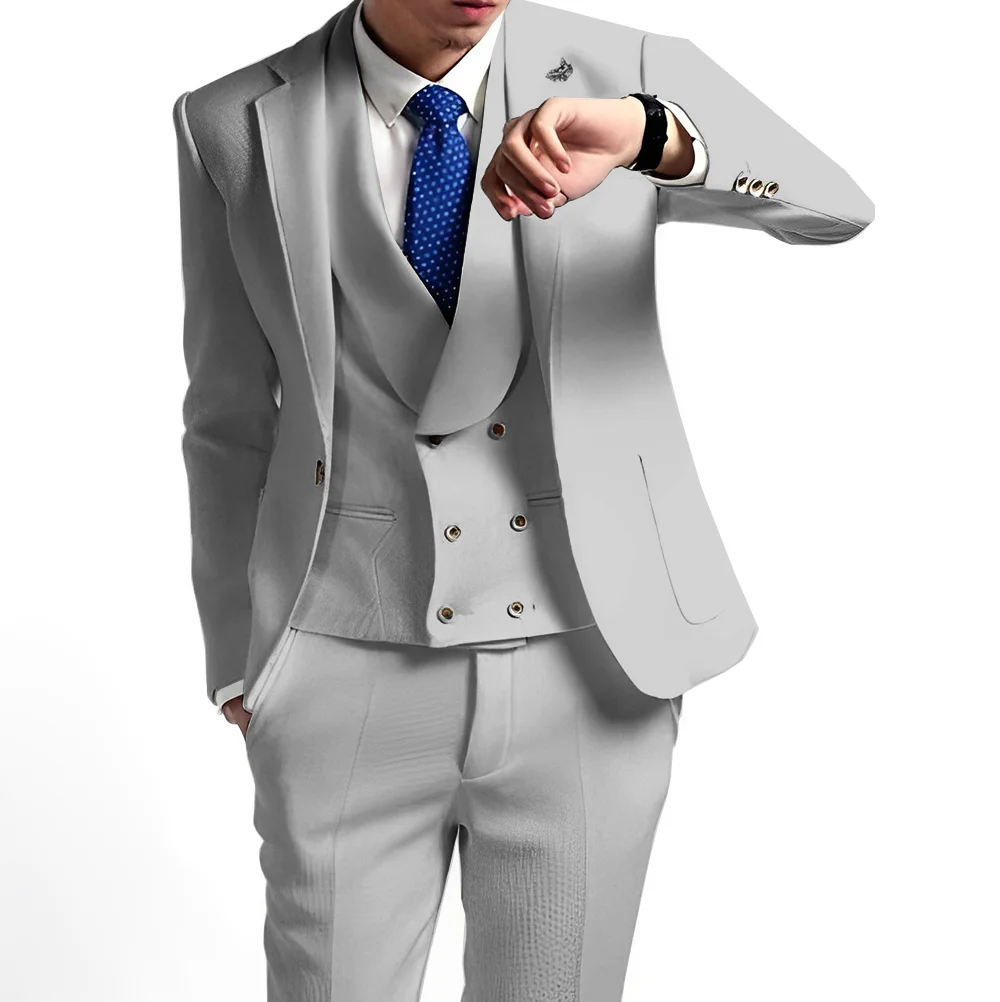 White Men's Formal Suit 3-piece Business Work Clothes Wedding Groom Tuxedo Tailor-made Outfit for Male XS-5XL