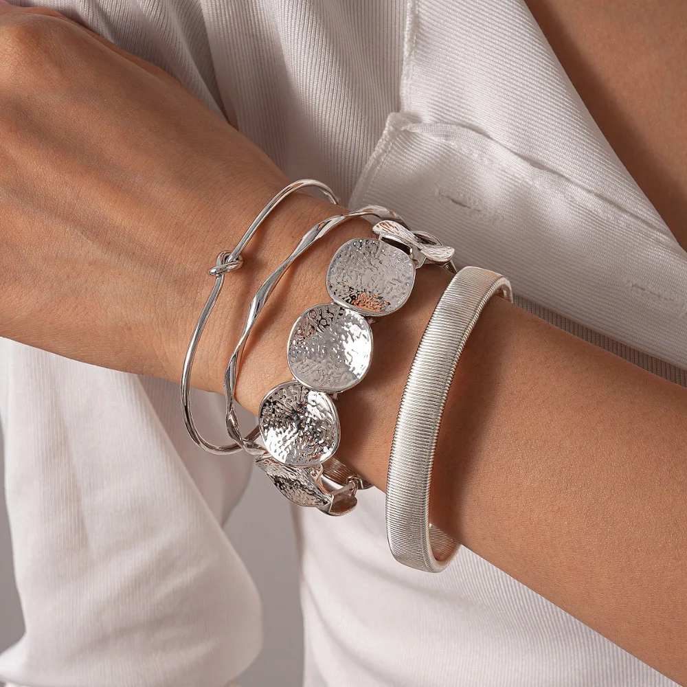 Geometric Open Hand Ring Set Multilayer Irregular Design Stackable Bracelets Metal Material Punk Style Jewelry Fashion Jewelry