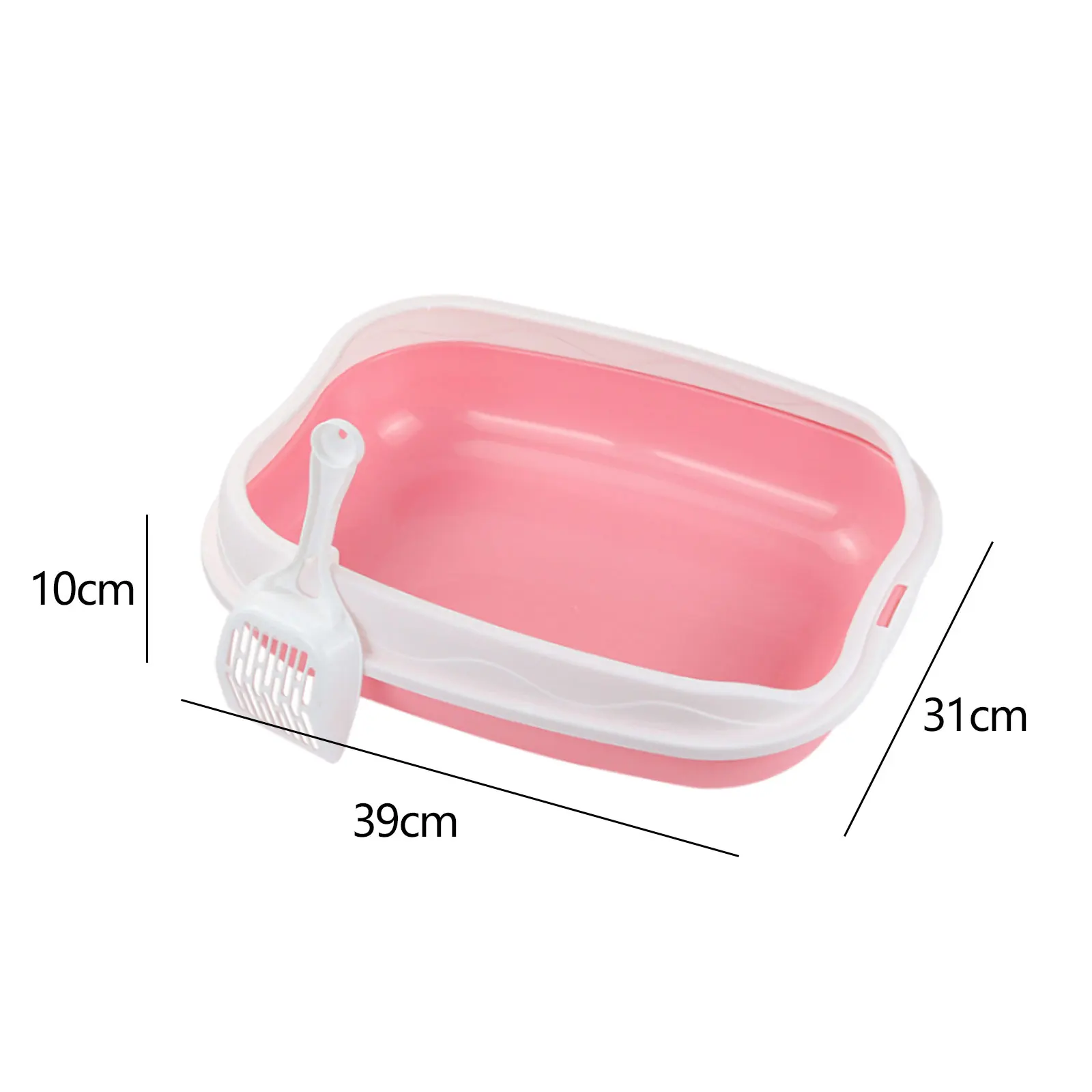 Cat Litter Box Tray Pet Potty Toilet Sandbox Semi Open with Shovel Anti-Splash Easy Clean for Kitty Cat Supplies 39x31x10cm