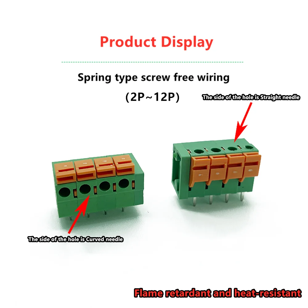5pcs Spring type screw free terminal block KF DA142V/142R-7.62MM 2P-12Pwiring double row straight/Curved pin