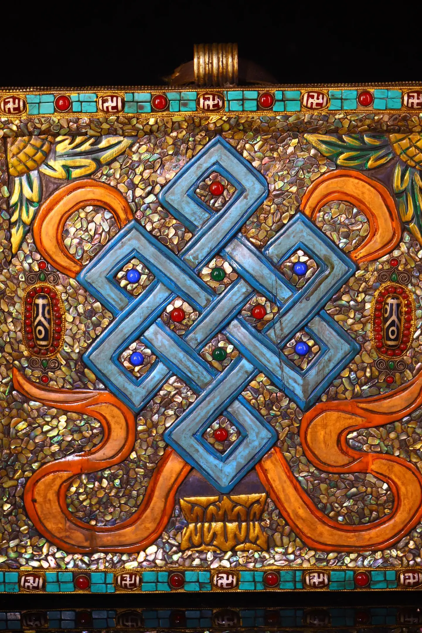 13"Xizang Folk Old Bodhi Root Mosaic Gem gZi Beads Turquoise Green Tara Buddha Old Scripture board Buddha Board Hanging Panel Wo