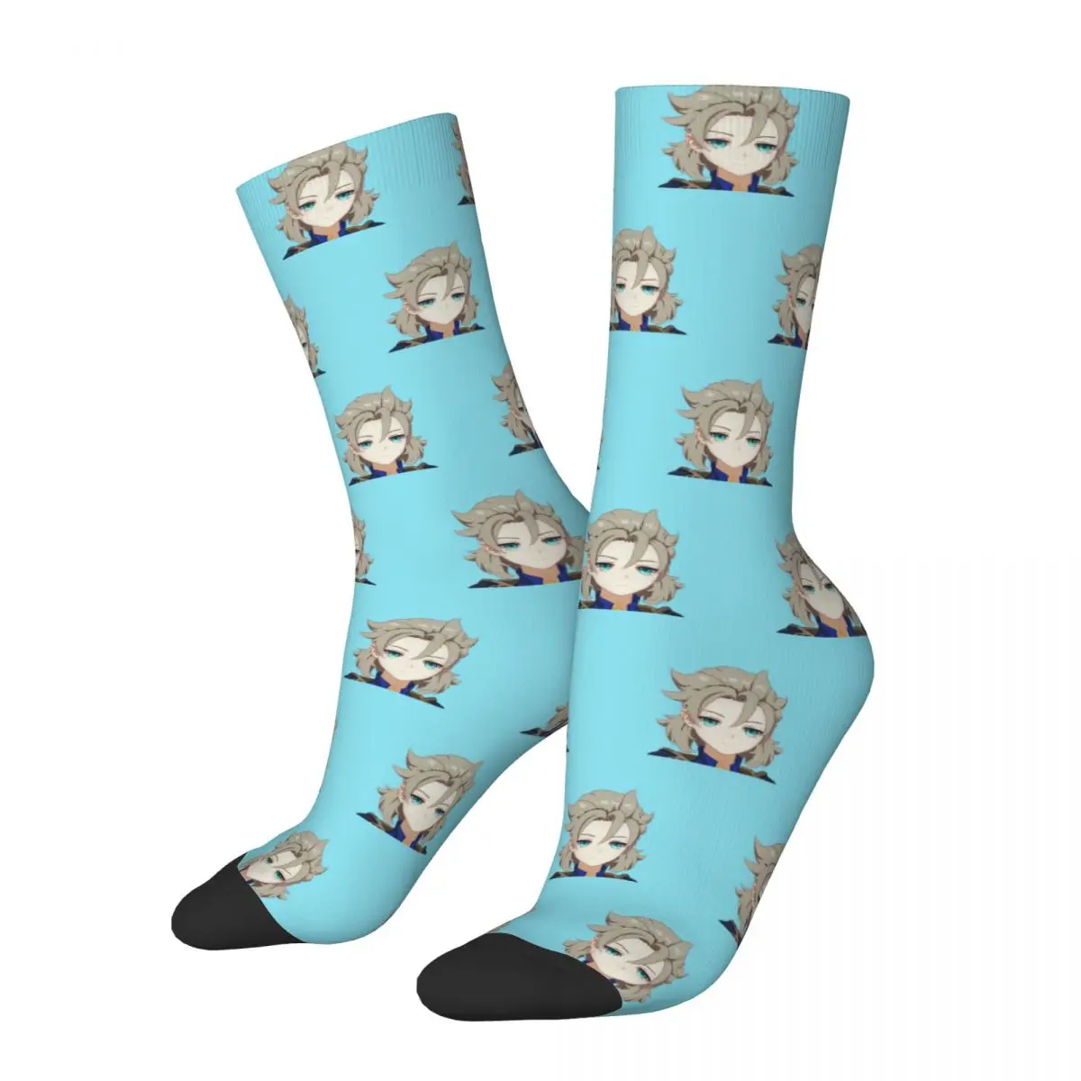 Funny Smug Albedo Genshin Impact Basketball Socks Video Game Polyester Crew Socks for Women Men