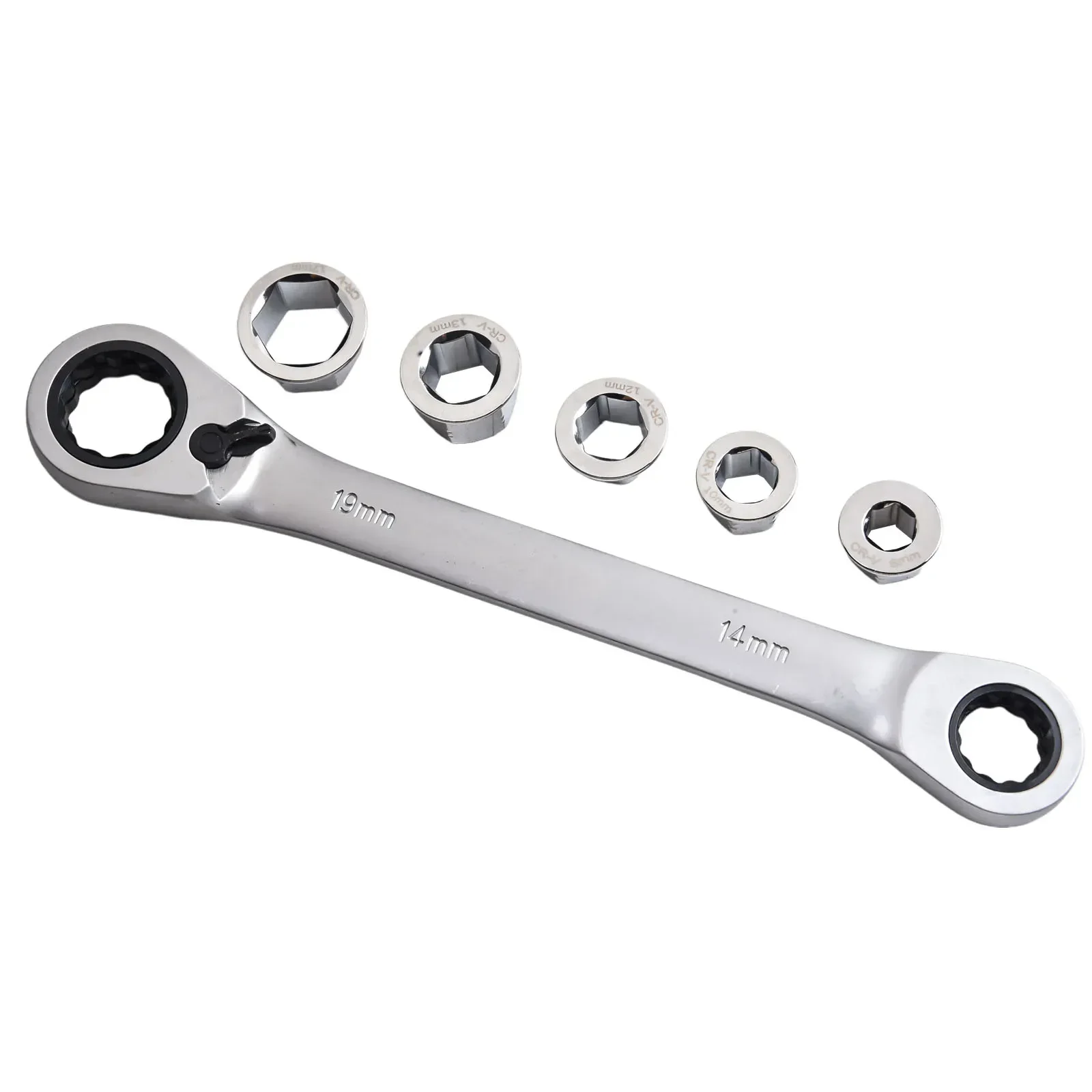 6 In 1 Double Head Reversible Ratchet Combination Spanner Set Chrome Vanadium Steel Ratchet Folding Wrench Repair Hand Tool