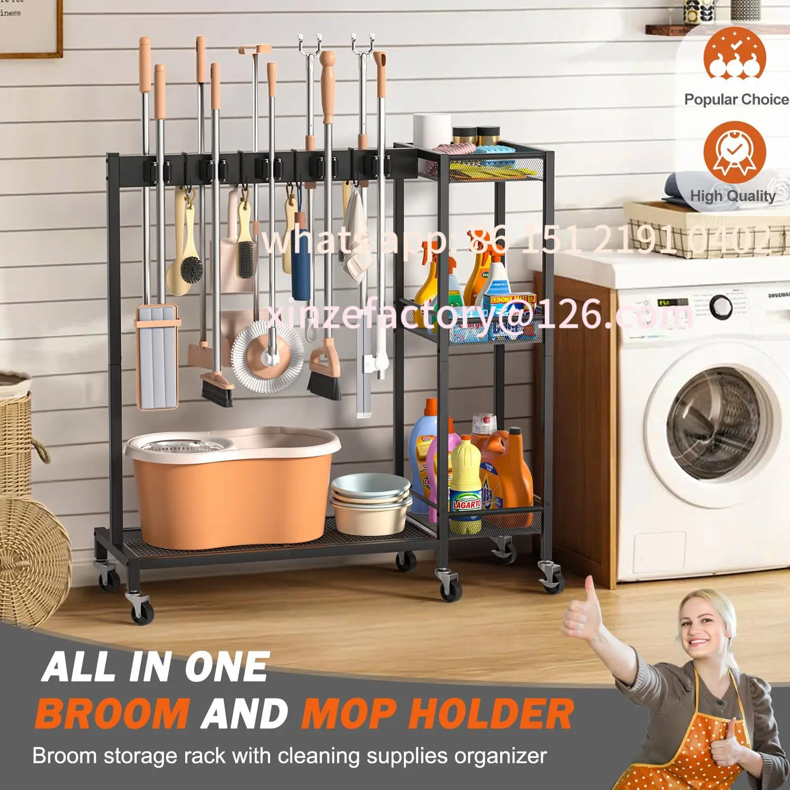 

Customizable Cross-Border Cleaning Tool Storage Rack, Garage Yard Broom Mop Appliance Finishing Shelf Vertical Storage Rack