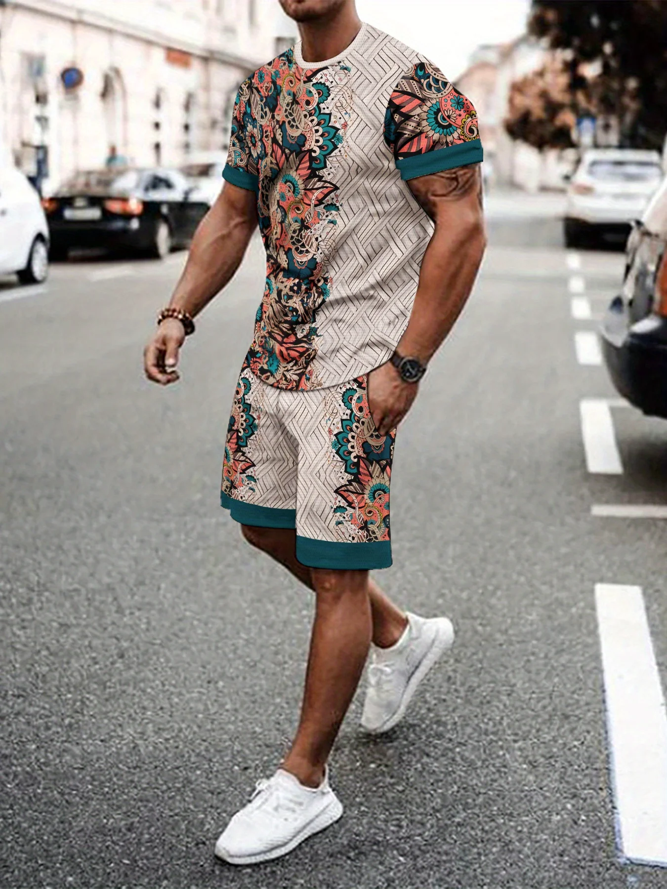 

Casual Sports Suit Breathable Outdoor Casual Men's T-shirt and Five-Pants Suit Summer 3D Printing Suit for Men and Adults