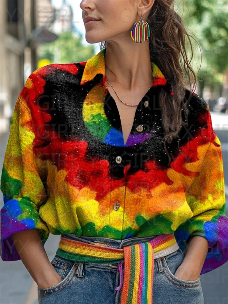 Women's Rainbow Gradient Pride Casual Shirt 3D Printed Button-down Shirt Women's Casual Unique Streewear