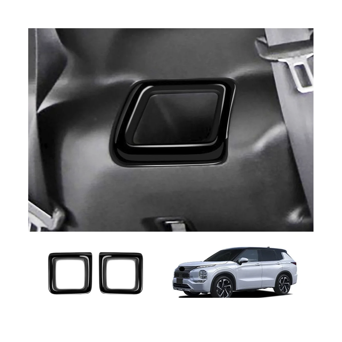 Car Rear second Row Water Cup Holder Decoration Frame Cover Trim for Mitsubishi Outlander 2022 2023 Bright Black