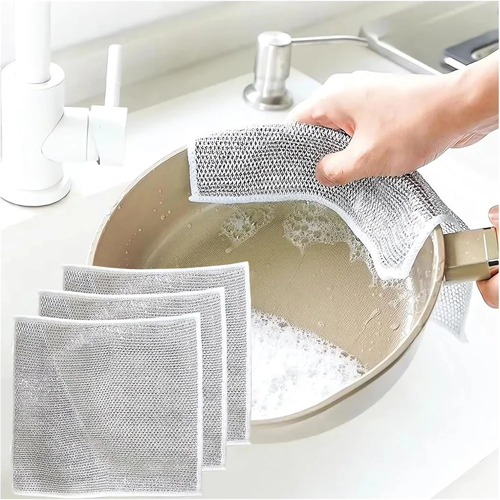 Multipurpose Wire Dishwashing Rags for Wet and Dry for Washing Dishes Chain Mail Scrubber Cast Iron, Non Scratch Scrubbing Pads