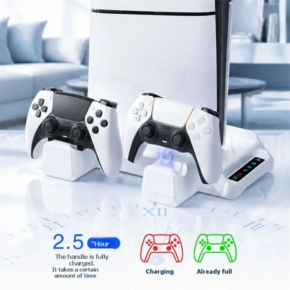  For Slim/ Pro Cooling Stand with Headphone Hook LED Controller Charging Station 3-Gear Cooling Fan White
