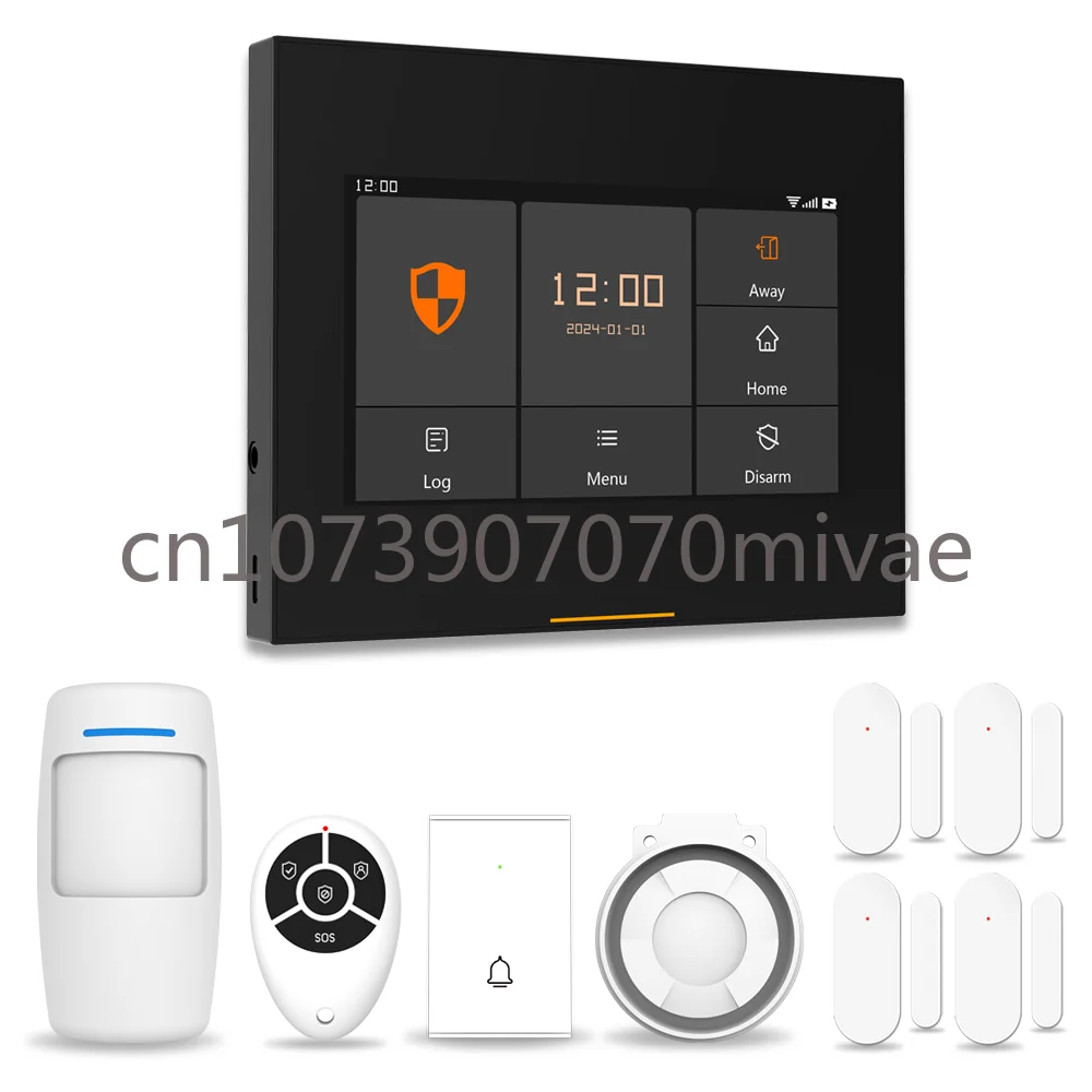 4G HD Wireless Home Burglar Security Alarm System 10 Kit Tuya Smart Life Anti-Fingerprint Screen Support OTA Online Upgrade