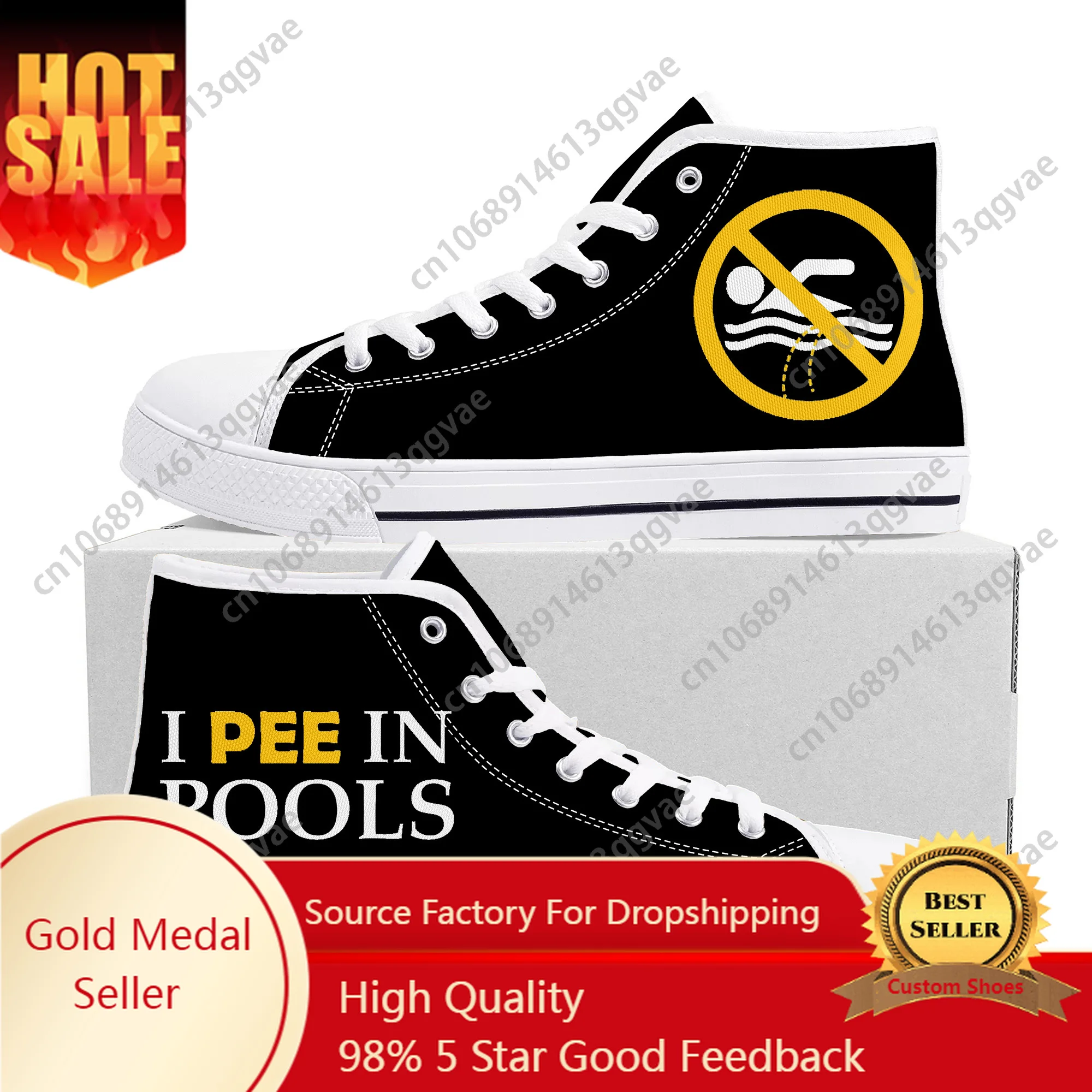 

I Pee in Pools Funny Word High Top High Quality Sneakers Mens Womens Teenager Canvas Sneaker Custom Made Leisure Couple Shoes