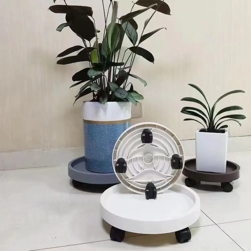 New With Rolling Wheels Flower Pot Tray Round Removable Flower Pot Base Gardening Plastic Plant Pot Tray