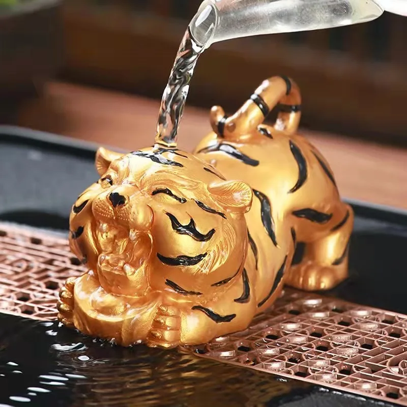 Fortune Tiger Color-Changing Tea Pet Tea Tray Resin Ornament Can Be Kept and Played Kung Fu Tea Set Tea Ceremony Accessories