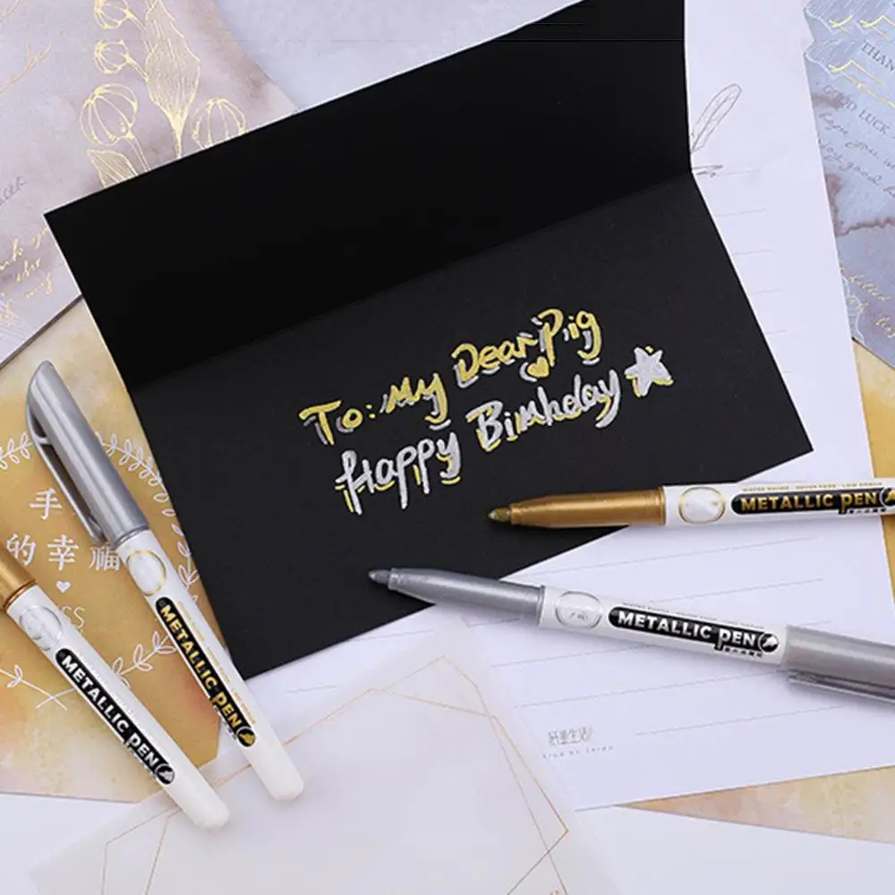 2/6pcs Handmade Highlights Gold Leafing Point Pen Permanent Marker Gold Silver Resin Drawing Pen Metallic Pen Epoxy Resin Mold