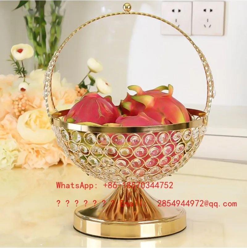 Light Luxury European Crystal Fruit Basket with Handle, Creative Snack Fruit Bowl, Living Room Decorative Fruit Tray view 5