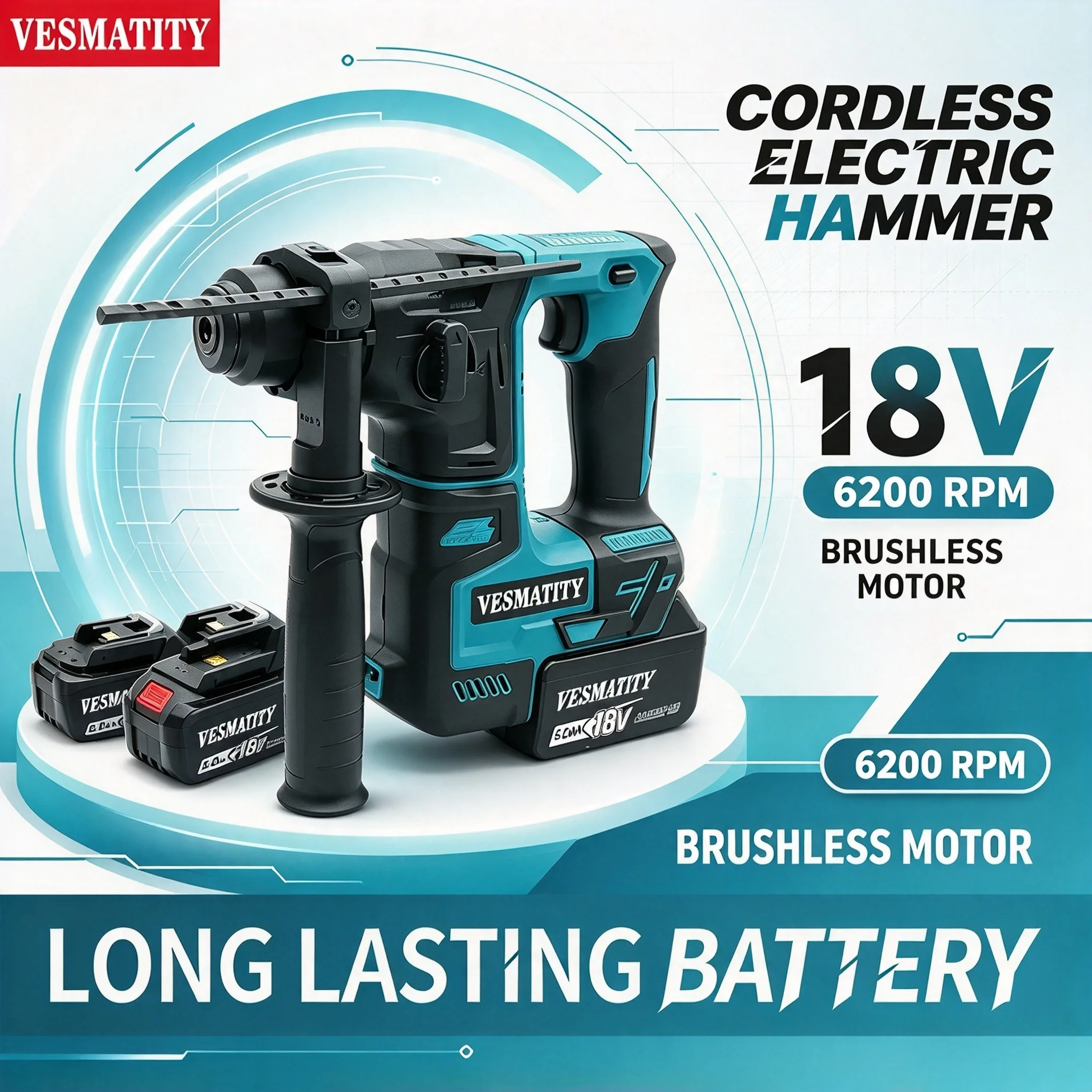 Vesmatity 18V Brushless Hammer Drill Cordless Wireless Electric Drill for Makita 18V Battery High Performance Max Pro Unit