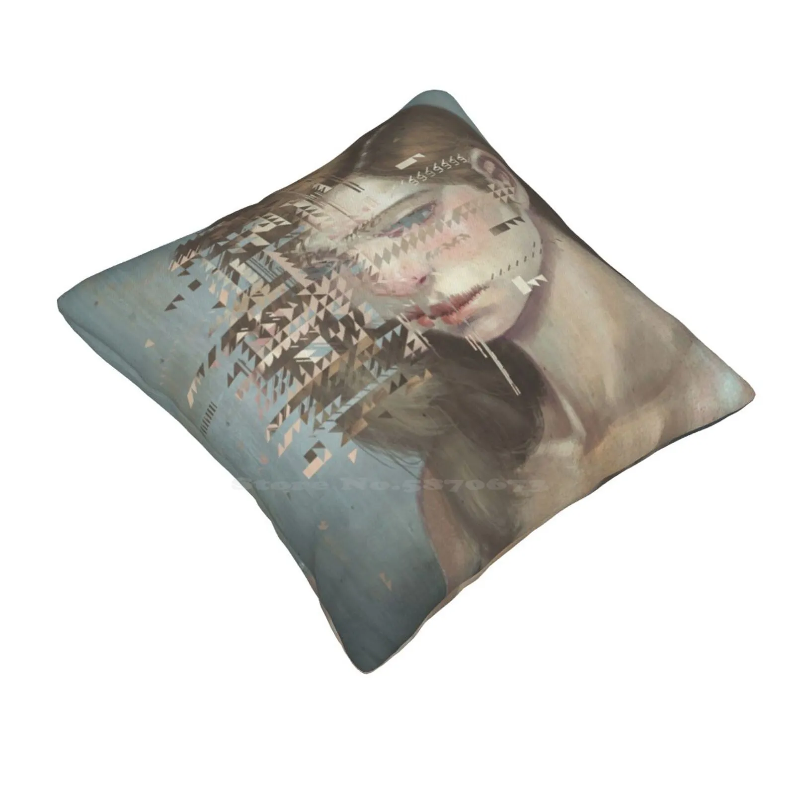 Glitch 03 Pillows Case Bedroom Home Decoration Glitch Surreal Pop Female Portrait Binary Fracture Bizarre Dark