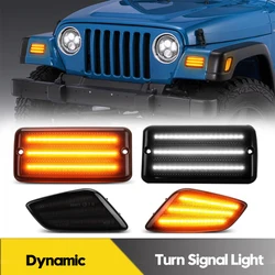 2Pcs Dynamic LED Turn Signal Front Bumper Side Marker Lights For Jeep Wrangler TJ 1997-2006 Car DRL Daytime Running Lamps Canbus