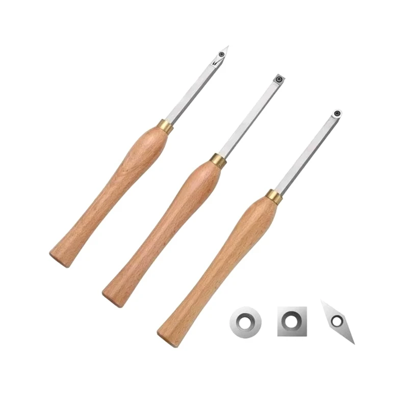 Wood Lathe Chisel Set 3 Pieces Wood Turning Tools Include Square, Round, Diamond Carbide Blades For Wood Turning