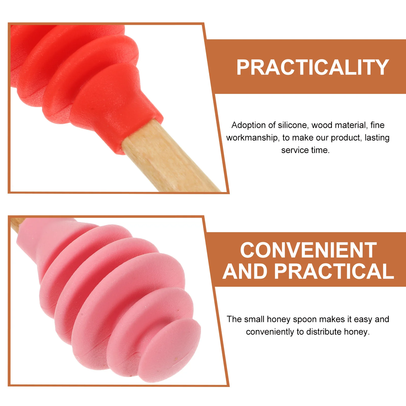 

3pcs Silicone Wood Honey Dipper Sticks Reusable Stirring Rods For Jam Syrup Coffee Tea Kitchen Home Use Multi-Function Mixing