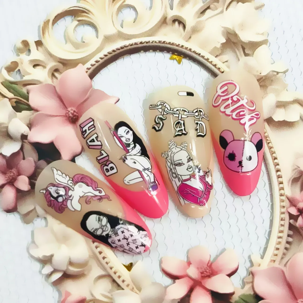 

Colorful leopard print cool girl 3D Nail Art Decals Nail Stickers