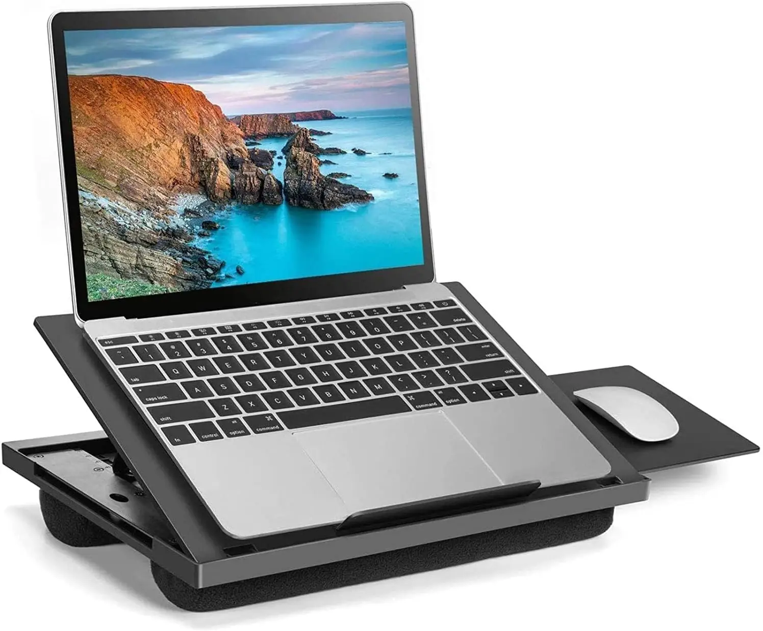 

Adjustable Lap Desk for 15.6" Laptop, 6 Angles, Retractable Mouse Tray, Cushion Base
