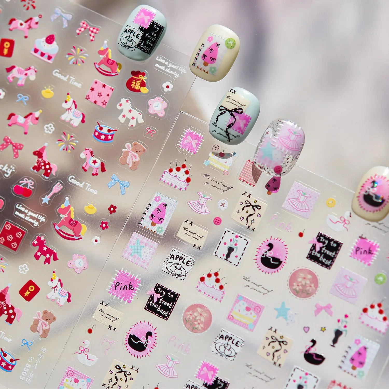 スイートスワンポニーネイルステッカー薄くて丈夫なネイルステッカー小さなアクセサリー DIY ネイルアートデコレーションマニキュアデカールギフト