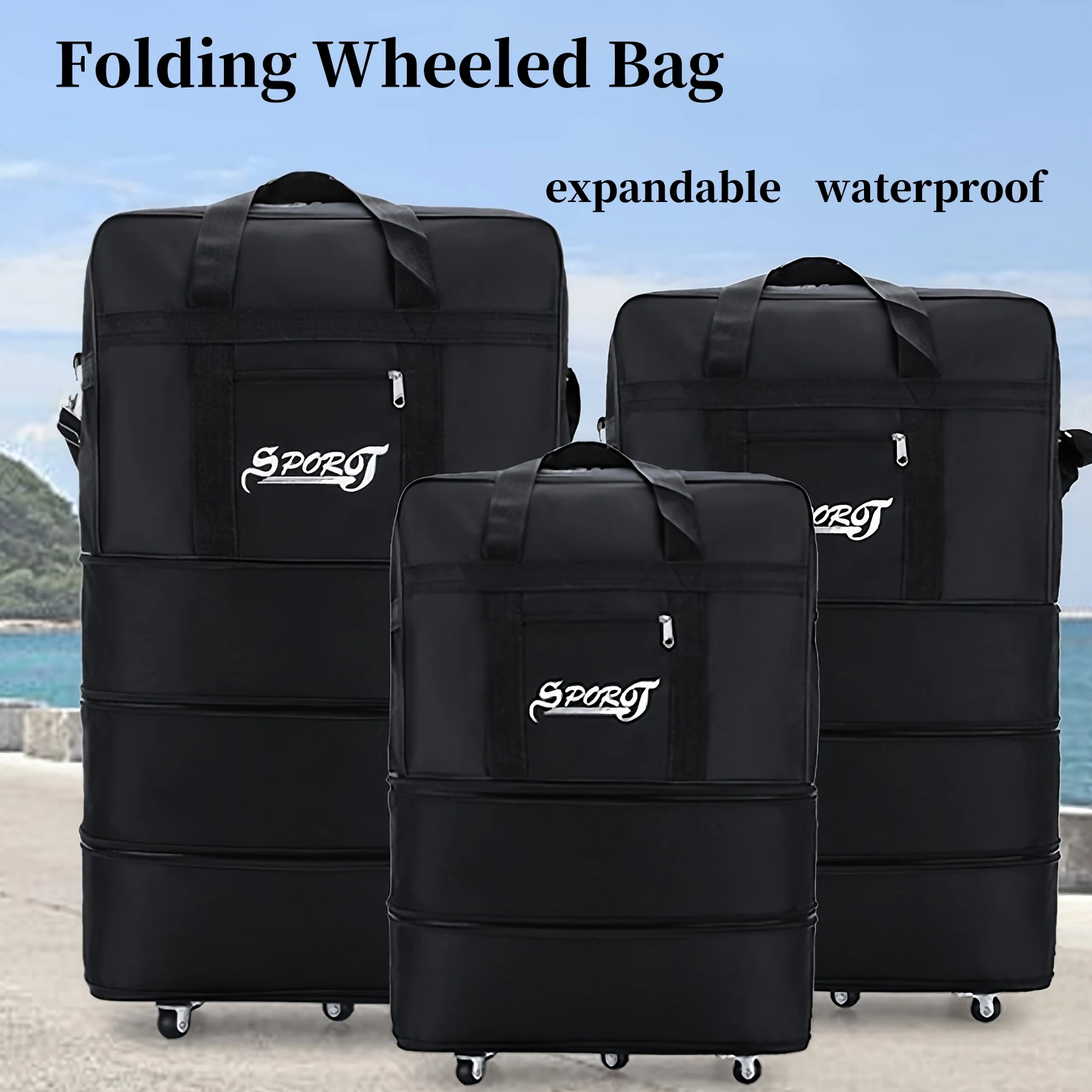 1 Piece Medium  Folding Travel Bag with Wheels, Large CapacityFolding Portable Duffel Bag, Rolling Travel Bag for Travel