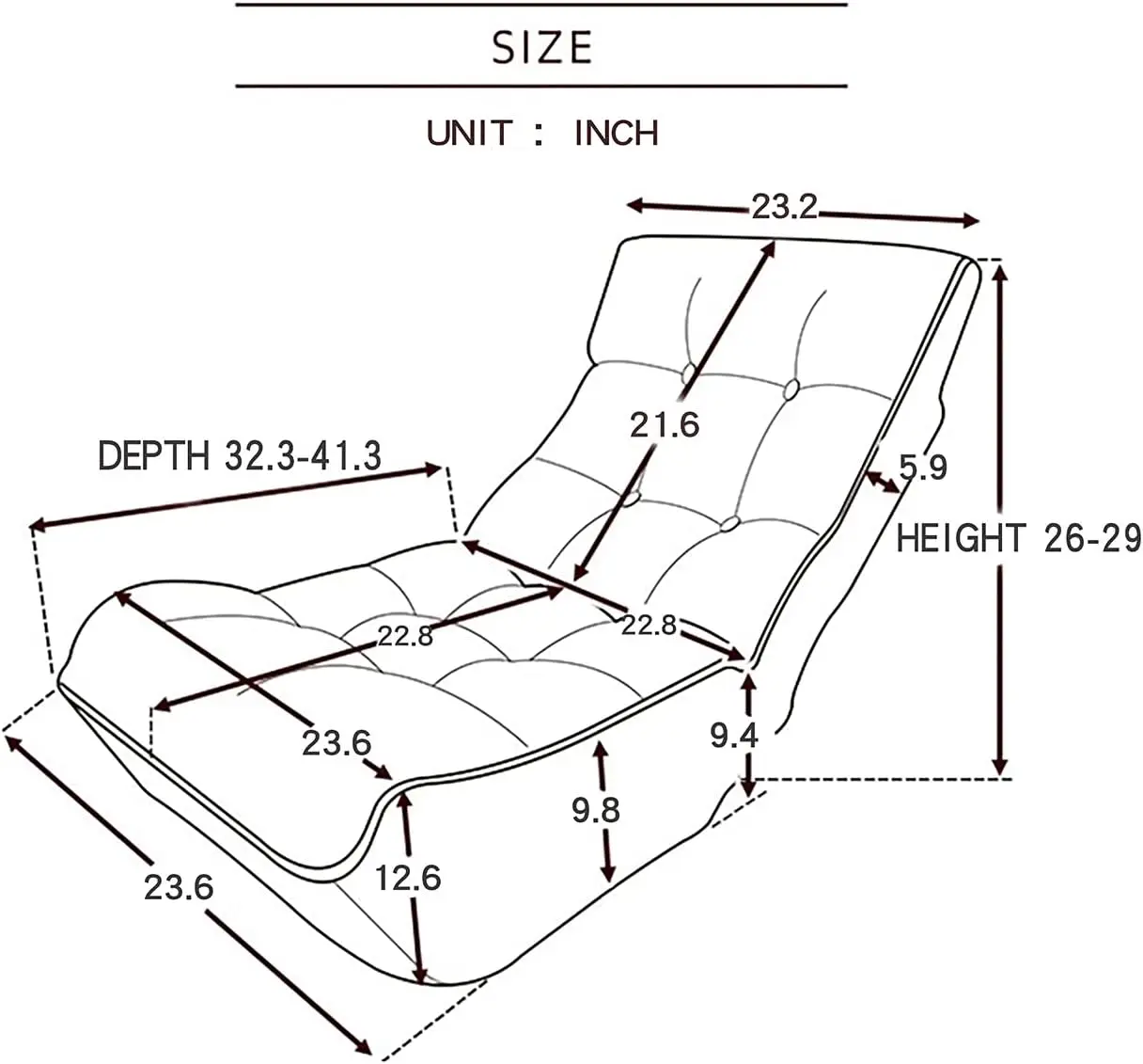 Indoor Chaise Lounge Chair, 3 Angles Adjustable Floor Chair, Folding Lazy Sofa Couch for Teens and Adults, Cushion Padded Comfy