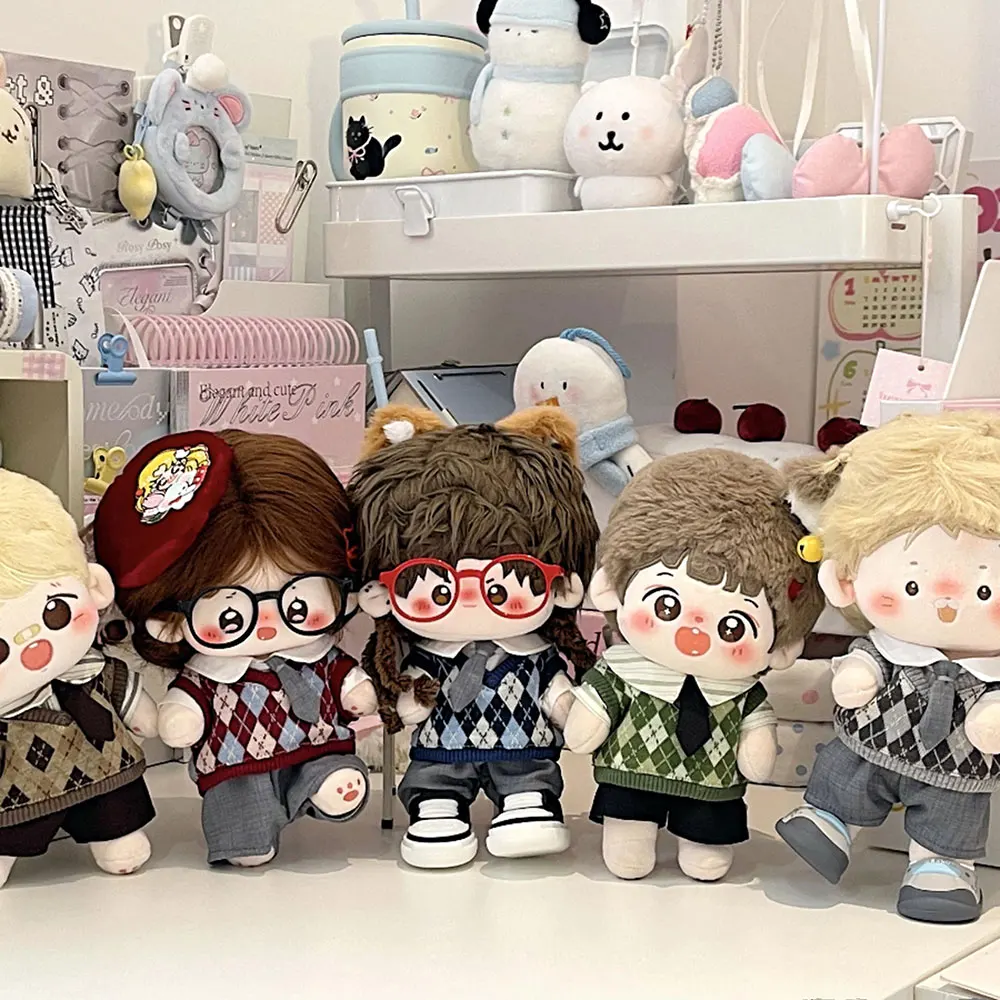 

10cm20cm Plush Doll Clothes Handmade Sweet Cute Preppy Style Shirt Tie Pants Plaid Vest Casual Set For Doll Accessories Toy
