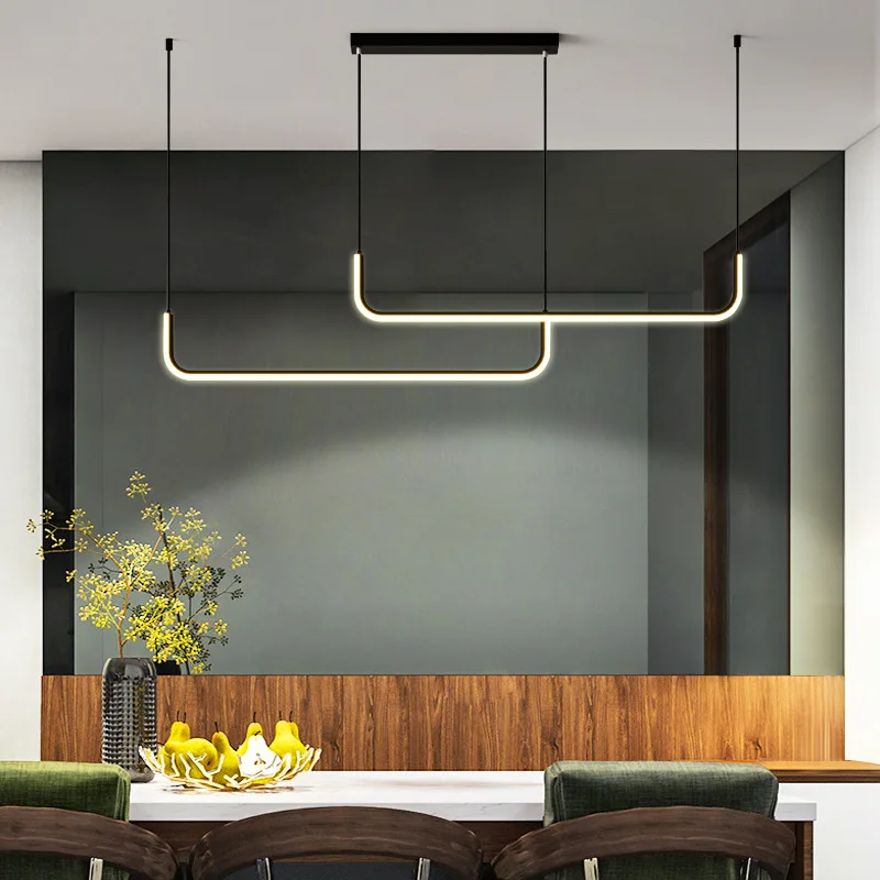 Nordic Minimalist Style Restaurant Line Pendant Light Office Strip Lamp Dining Room Tables Bar Counters LED Home Indoor Lighting