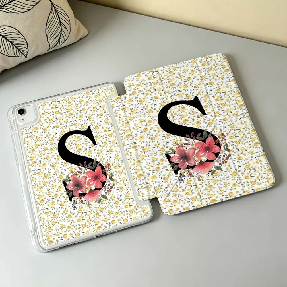 Floral Letter S Design Soft For Apple iPad Air A16 4 5 11th 10th 7th 11 12.9 13 10.5 inch Gen 3Y Tablet Case