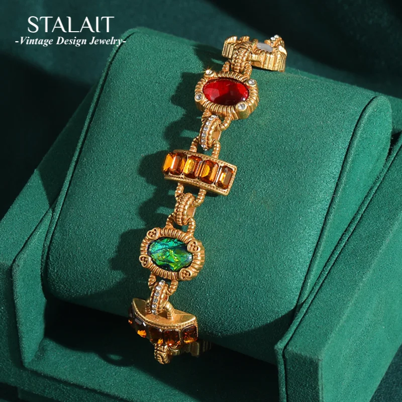 

Vintage Gold Color Natural Stone Bracelets Colorful Charms For Woman Luxury Chain Girlfriend Gift Party Wedding Accessories 2025