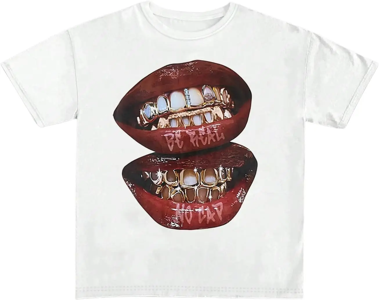 Tees For Women Lips Print 2000S Clothing Short Sleeve Graphic T Shirts Y2k Going Out Tops 100% Cotton Trendy Y2K Short-Sleeve