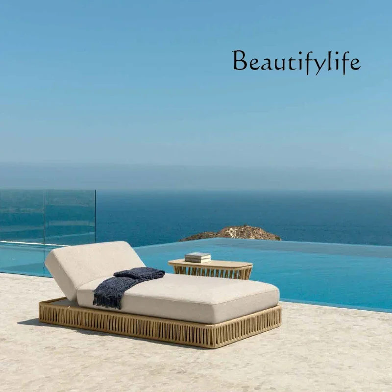 

zL Hotel Garden Sun Loungers Outdoor Exterior Aluminum Rope Chaise Lounge Chair Sunbed