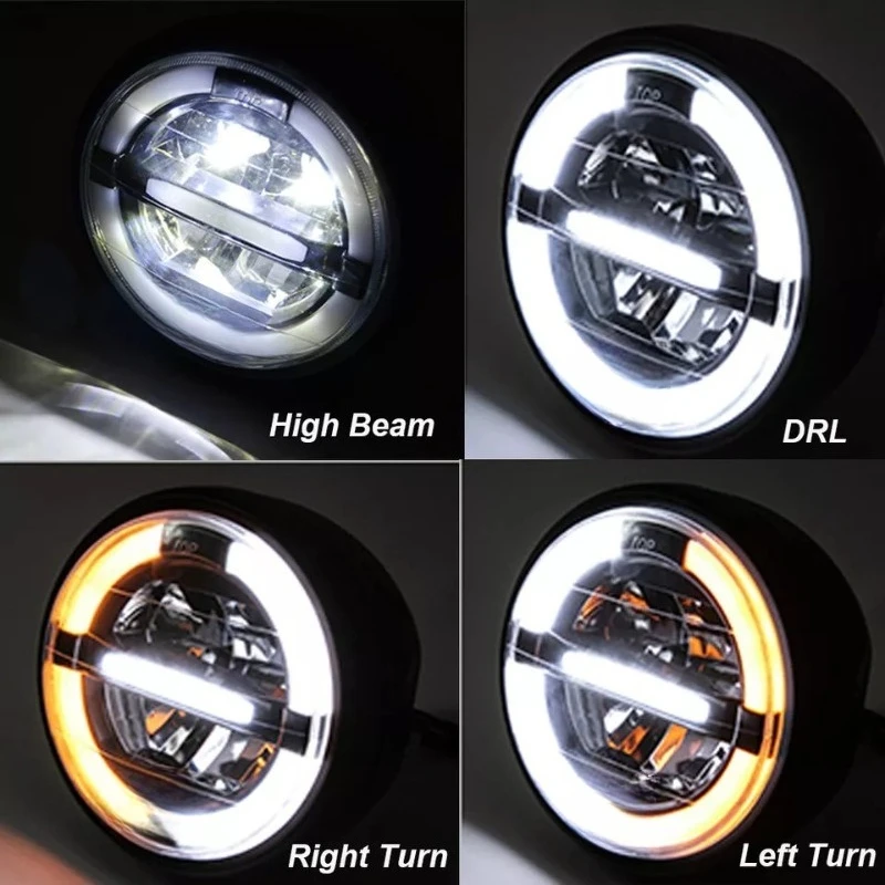Retro Motorcycle Headlight Compatible with Harley Davidson Motorcycles with Mounting Bracket Aftermarket Headlight