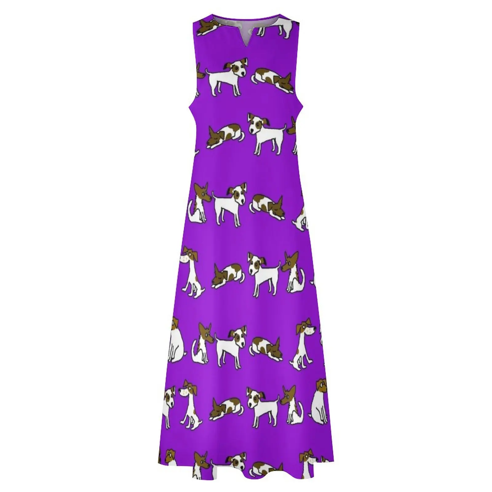 Jack Russell Terrier Cartoon Lila Langes Kleid Kleid für Frau sinnliches sexy Kleid für Frauen Frauen Partykleider für Frauen