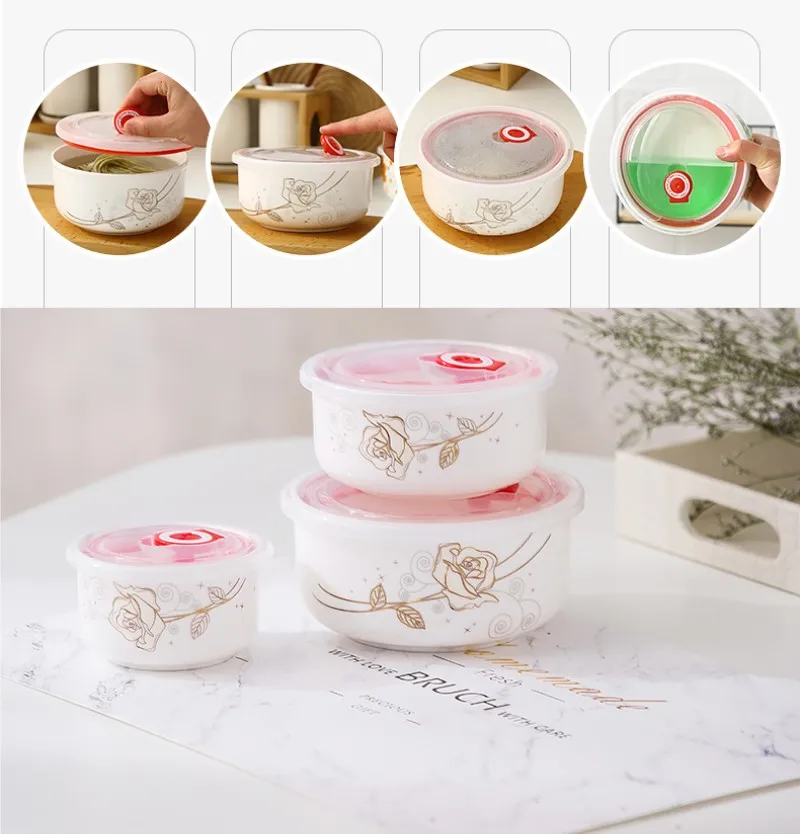 Three-piece set, fine bone china lunch box set japanese style, porcelain baby lunch bowl, thermos for hot food with containers