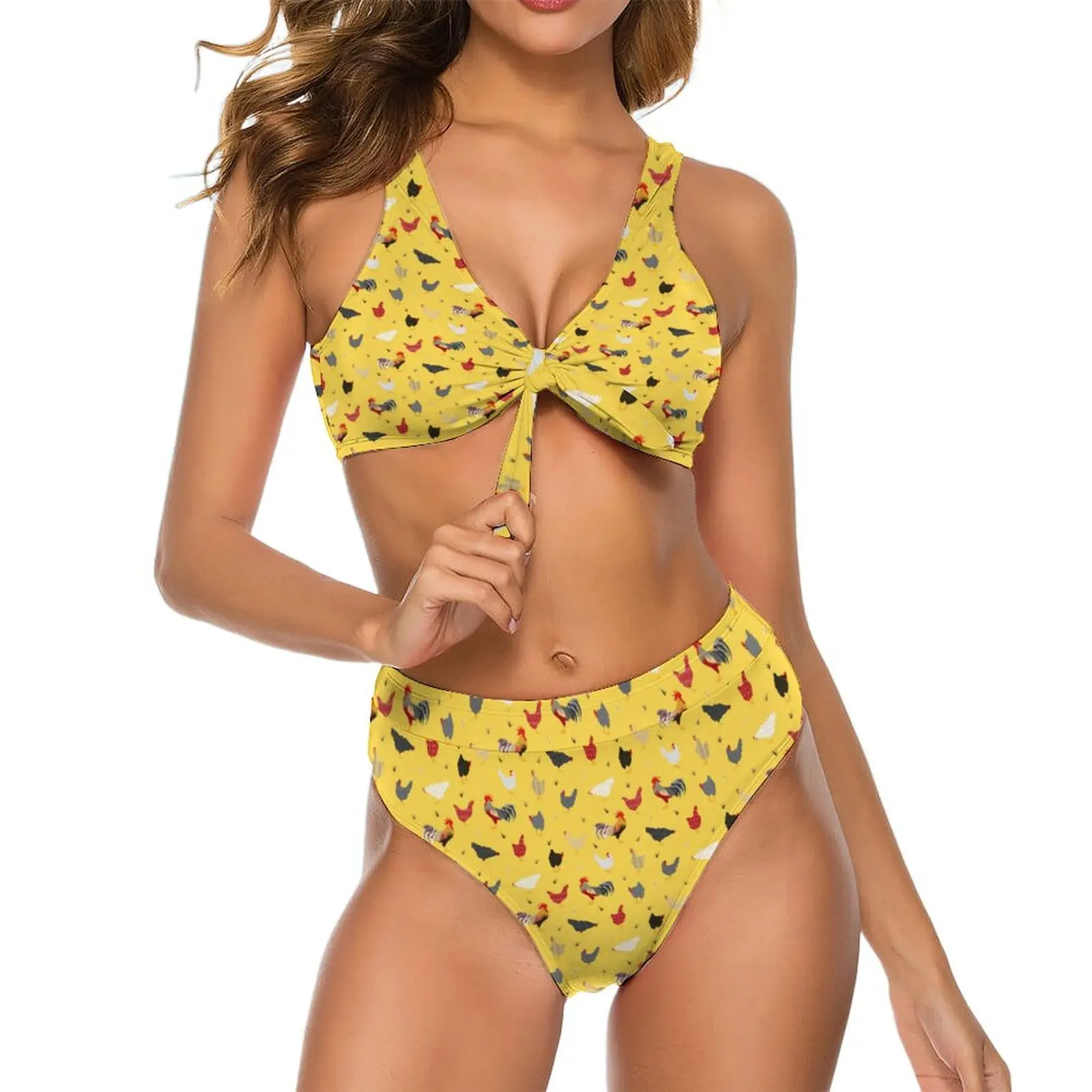 

Chicken Farm Bikini Swimsuit Sexy Geometric Memphis Print High Waist Bikinis Set Ladies Swimwear Push Up Graphic Bathing Suit