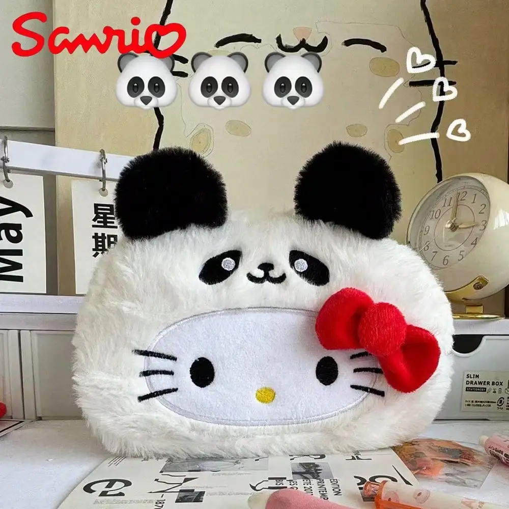Sanrio 1 Stück KT Katze Plüsch-Federmäppchen, Hochwertiges Cross-Dressing-Biber-Cartoon-Schreibwaren-Etui, Niedliches Großraum-Schüleretui – Detail 1