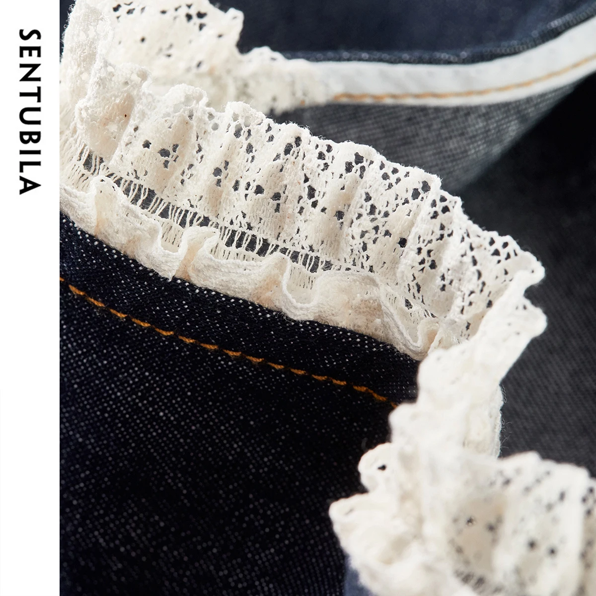 SENTUBILA Denim Jackets Sleeveless Vest Spliced Lace Coats Single Breasted Women's Clothing W52JC1839